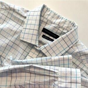 Tommy Hilfiger Dress Shirt THFlex Athletic Fit XL White Blue Windowpane Mens